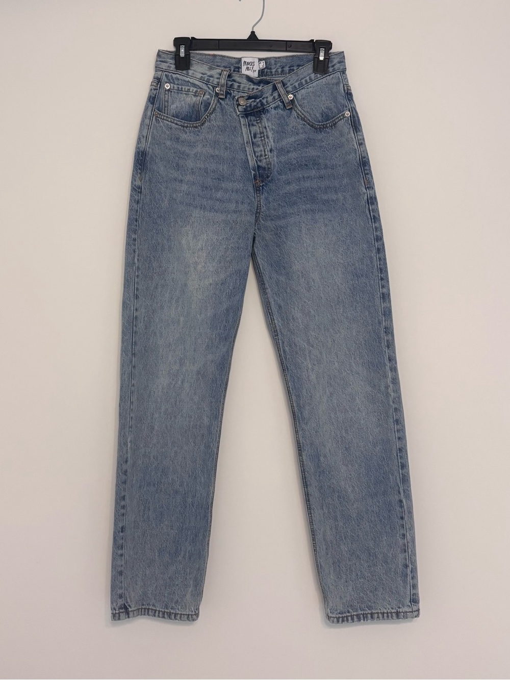 Princess Polly Holly Asymmetric Straight Leg Jean Light Wash Denim Size 4